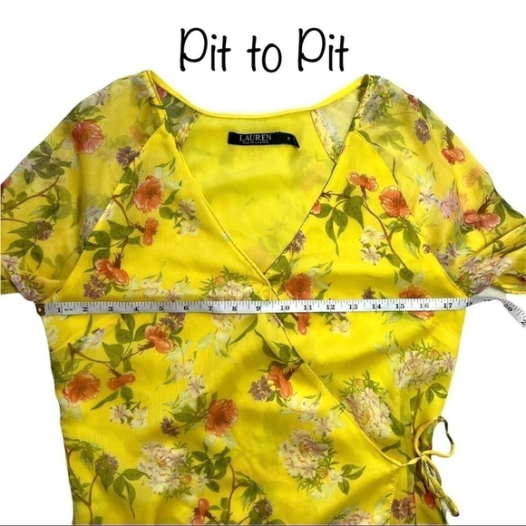 Lauren Ralph Lauren Floral Georgette Chiffon Wrap Bell Sleeve Blouse Size Small - Picture 14 of 17